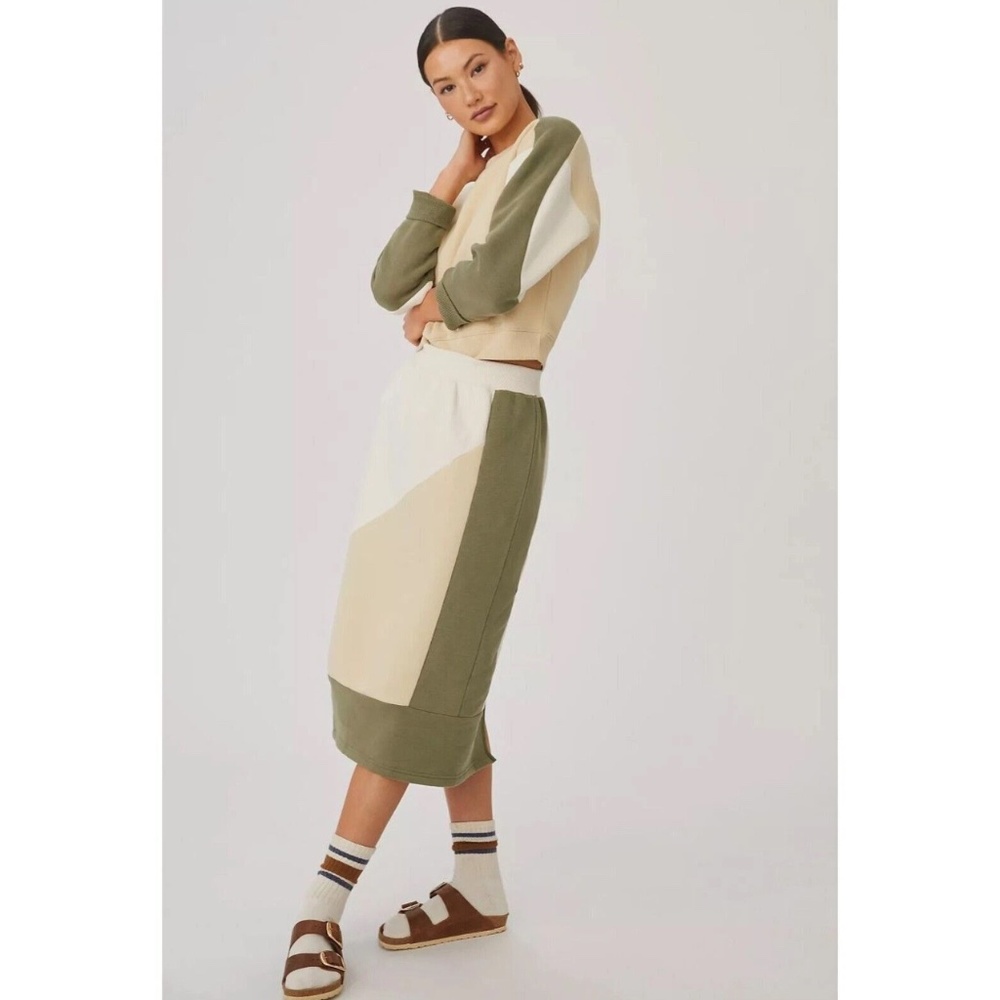 Daily Practice Knit Anthropologie Colorblocked Sweatshirt/Midi Skirt Set